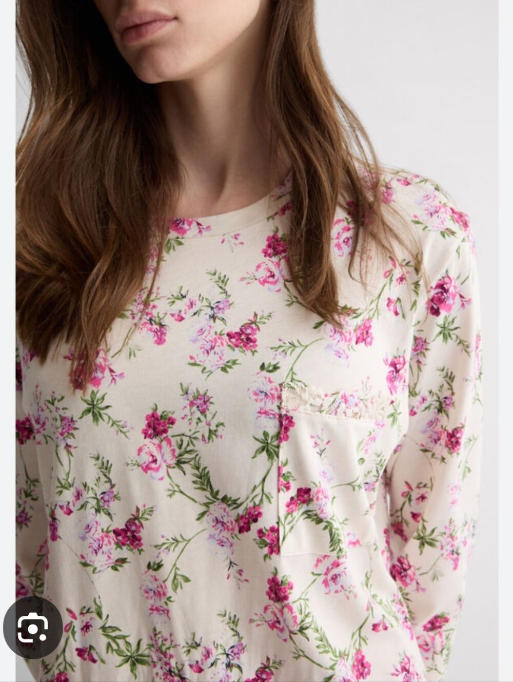 New Intimissimi Medium Long Sleeve Sleep Shirt Women Superior Cotton Floral Lace
